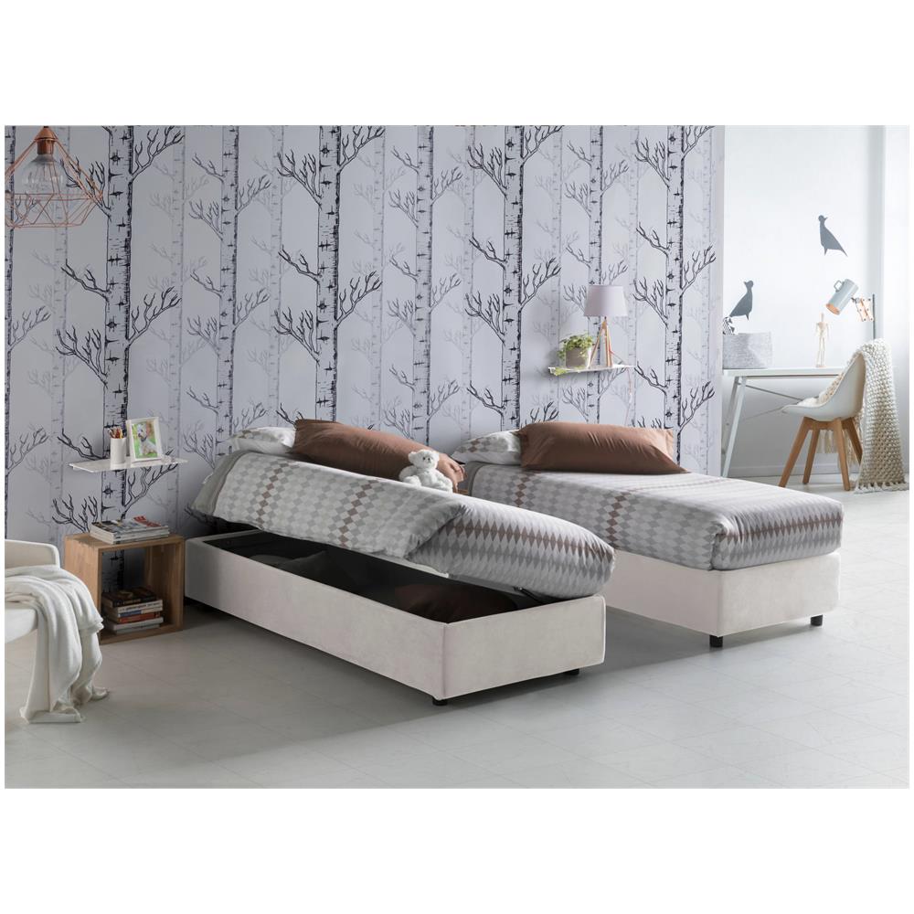 Letto Piazza E Mezza Camilla, Letto Contenitore Con Rivestimento In Tessuto, 100% Made In Italy, Apertura Laterale, Adatto Per Materasso Cm 120x190, Bianco - Foto 1