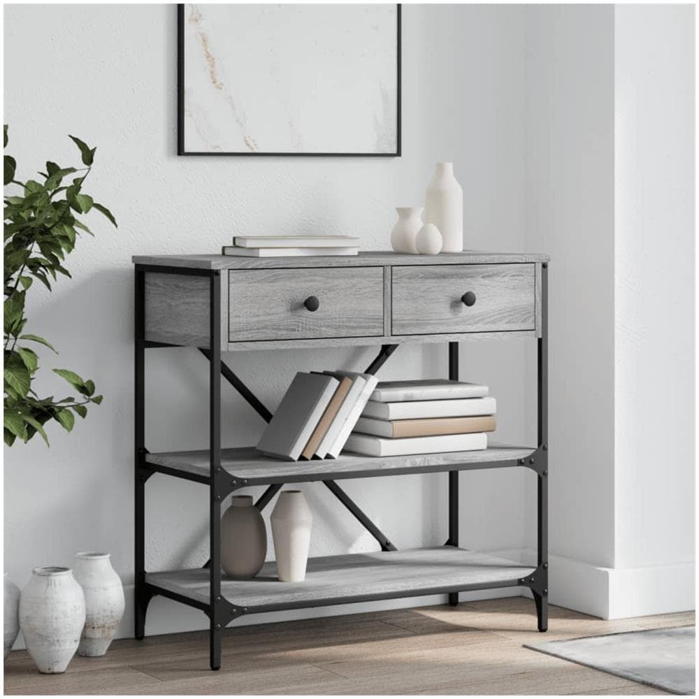 Tavolino Consolle Grigio Sonoma 75x34,5x75cm Legno Multistrato - Foto 1