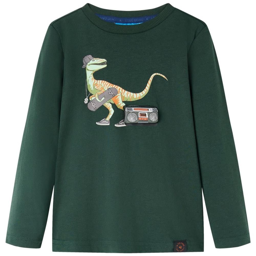 Maglietta Da Bambino A Maniche Lunghe Stampa Dinosauro Verde Scuro 116 - Foto 1