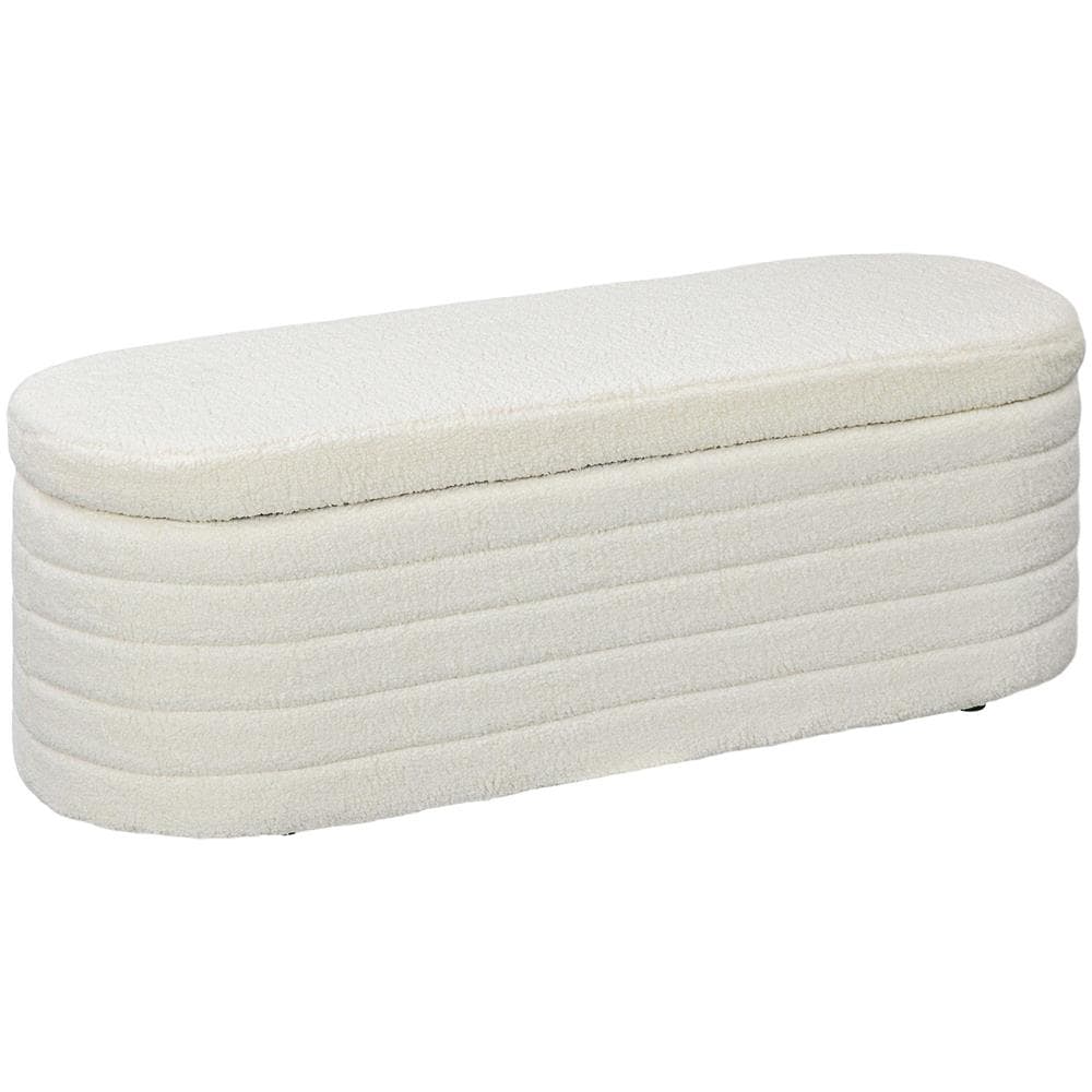 Panca Fondo Letto in Tessuto Teddy con Vano Contenitore per Ingresso e Camera, 116x41x40.5cm, Crema - Foto 1
