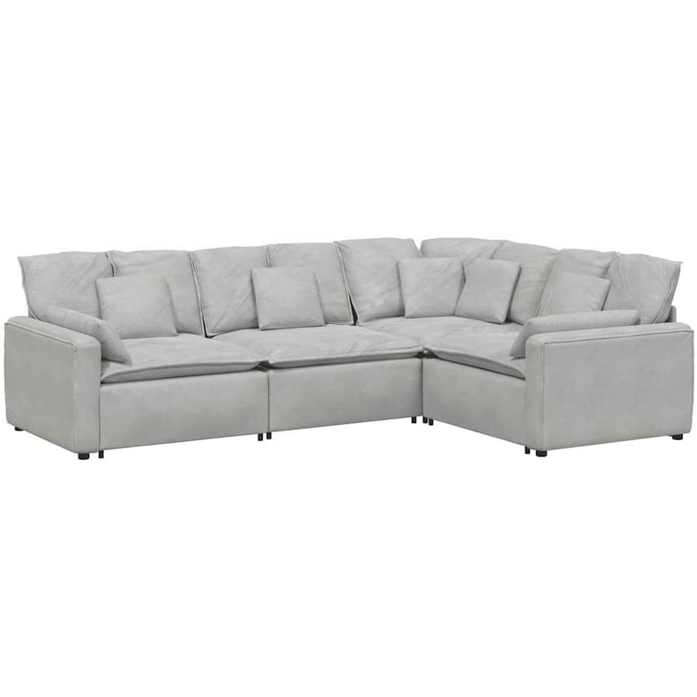 Divano Modulare con Cuscini in Velluto Grigio Chiaro - Foto 1