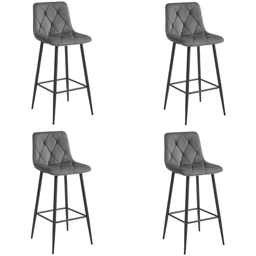 Sgabello KODA in velluto grigio scuro con gambe nere x4 - Foto 1