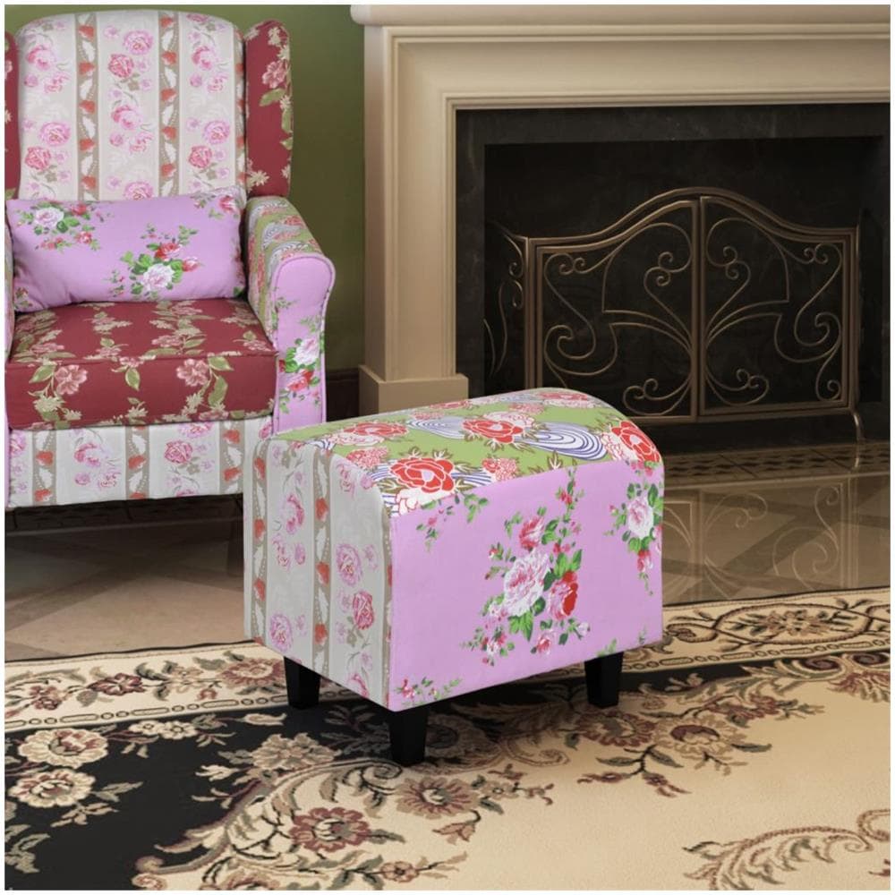 Poggiapiedi Sgabello Pouf Patchwork Design Floreale - Foto 1