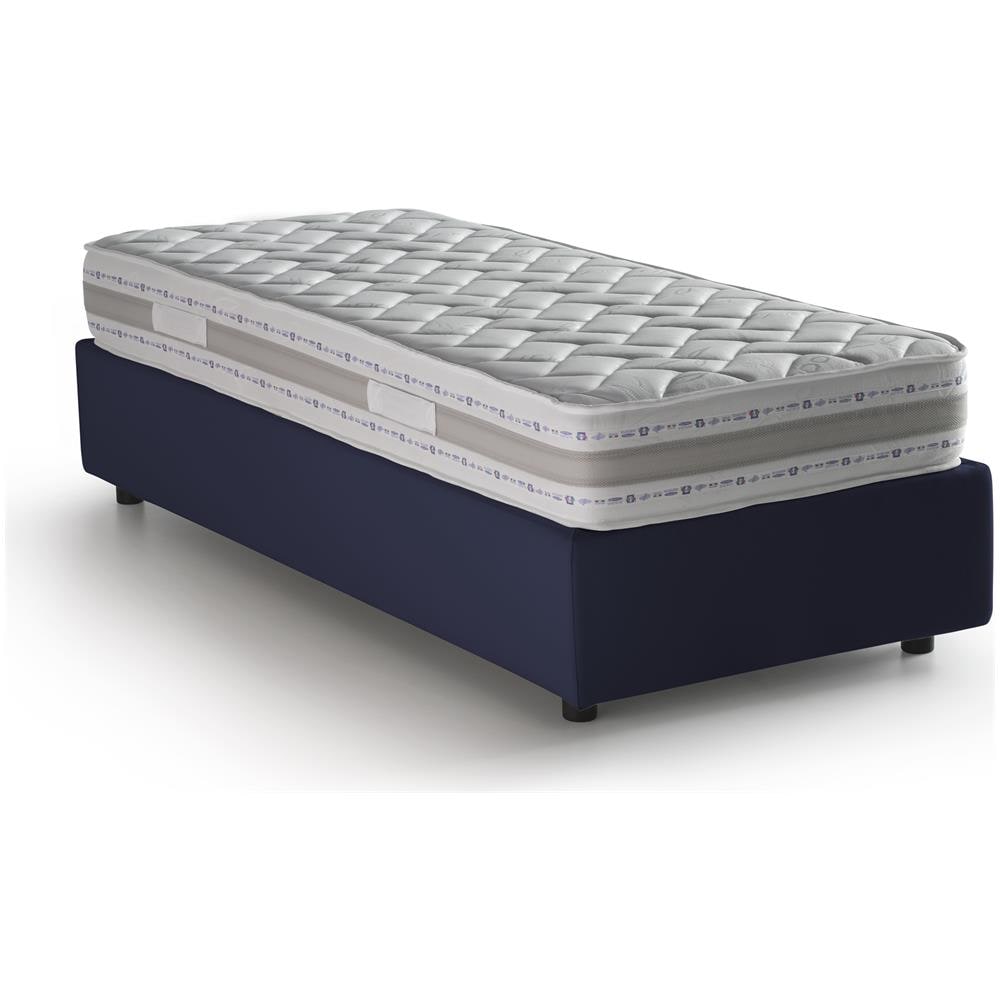 Talamo Italia Letto contenitore Singolo Silvia Sommier Made in Italy Letto con rivestimento in tessuto Apertura laterale adatto per materasso cm 80x190 Blu JV11623
