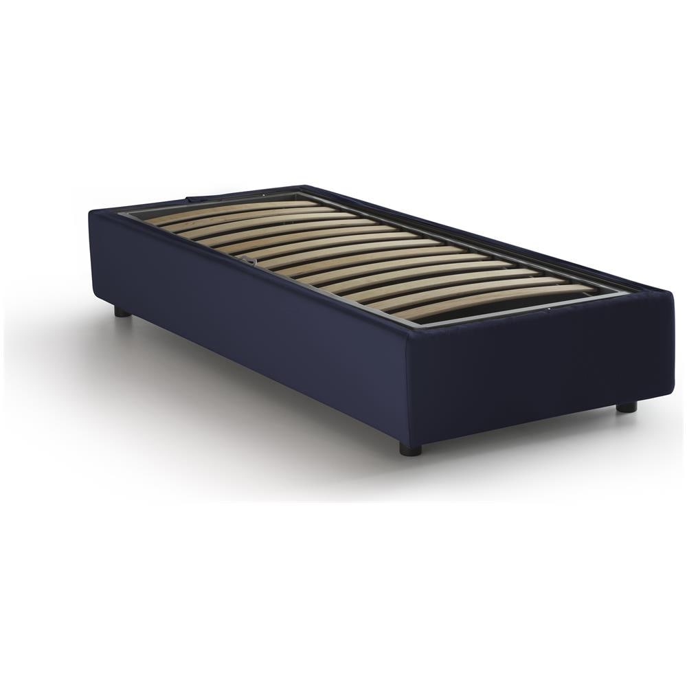 Talamo Italia Letto contenitore Singolo Silvia Sommier Made in Italy Letto con rivestimento in tessuto Apertura laterale adatto per materasso cm 80x190 Blu JV11623