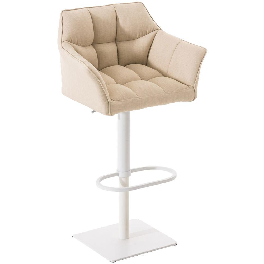 Sgabello Alto Bar Damaso I Sgabello Design Cucina Trapuntato in Tessuto con Braccioli E Schienale Imbottiti l Sedia Sgabello Bar Pub con Poggiapiedi Crema Bianco - Foto 1