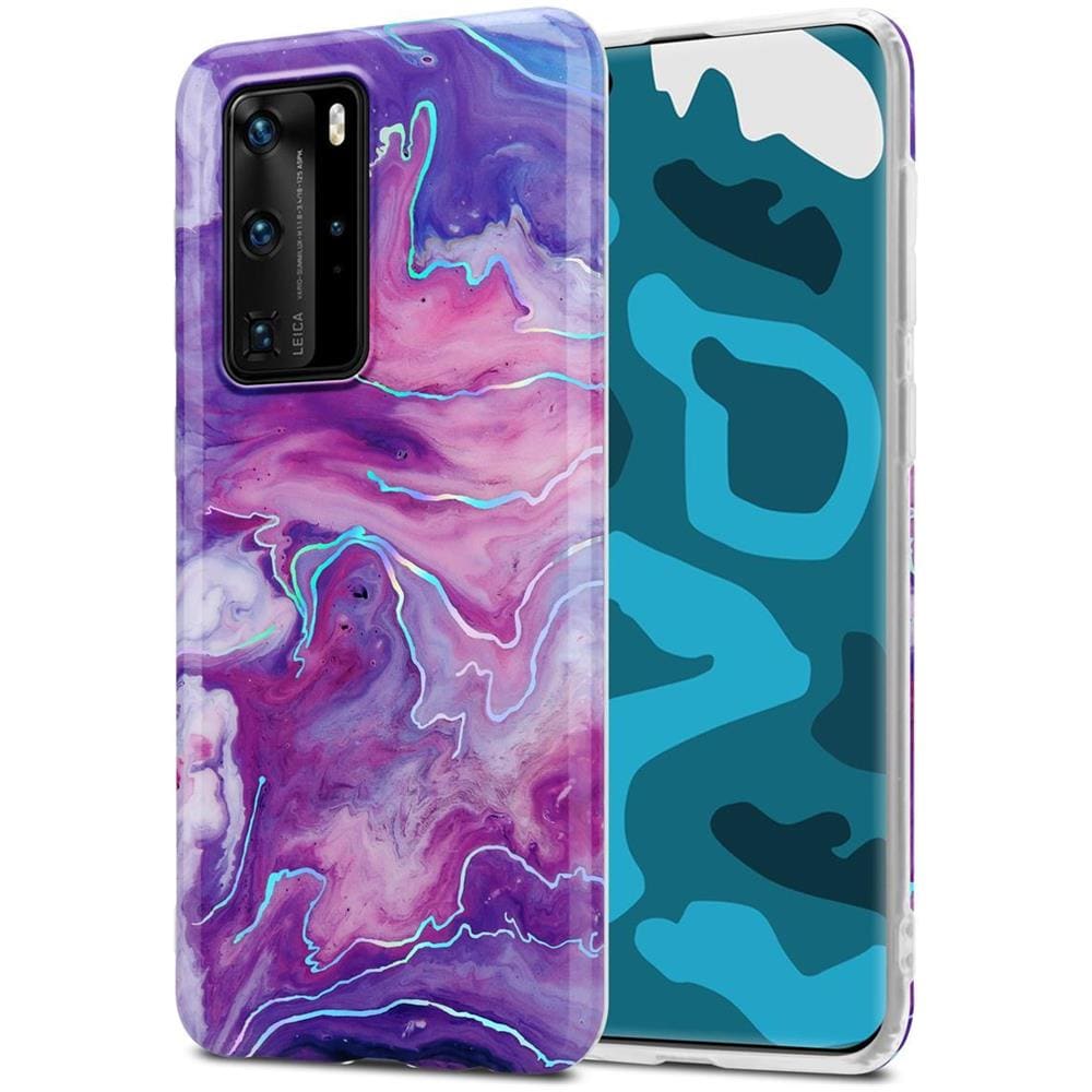 Custodia Compatibile Con Huawei P40 Pro In Marmo Rosa Viola No. 19 - Coperchio Protettivo In Silicone Tpu Con Motivo A Mosaico - Foto 1