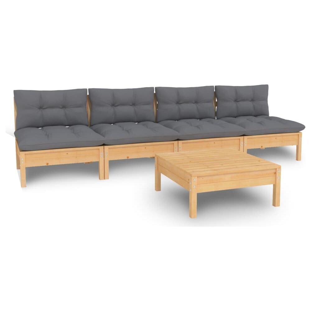 Set Divani Da Giardino 5 Pz Con Cuscini Grigi Massello Di Pino - Foto 2
