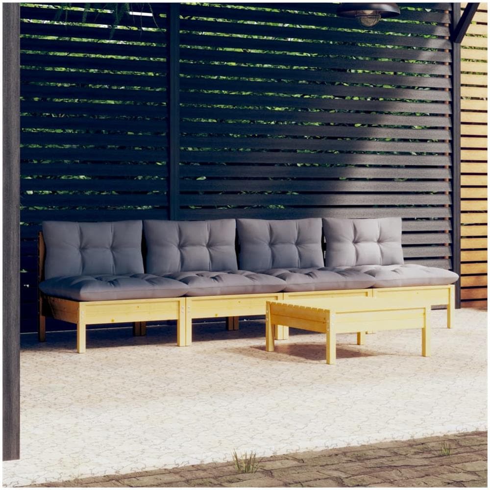 Set Divani Da Giardino 5 Pz Con Cuscini Grigi Massello Di Pino - Foto 1