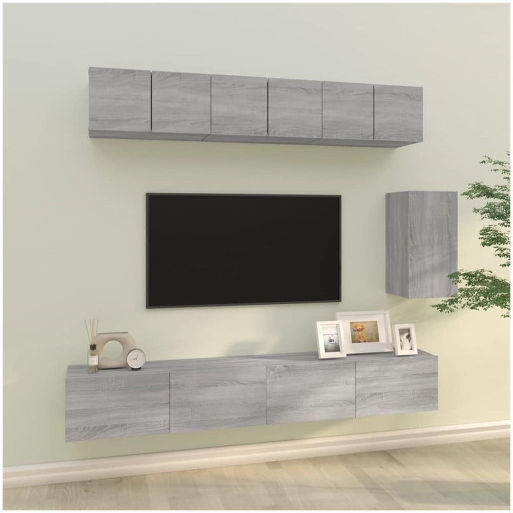 Set Di Mobili Porta Tv 6 Pz Grigio Sonoma In Legno Multistrato - Foto 1