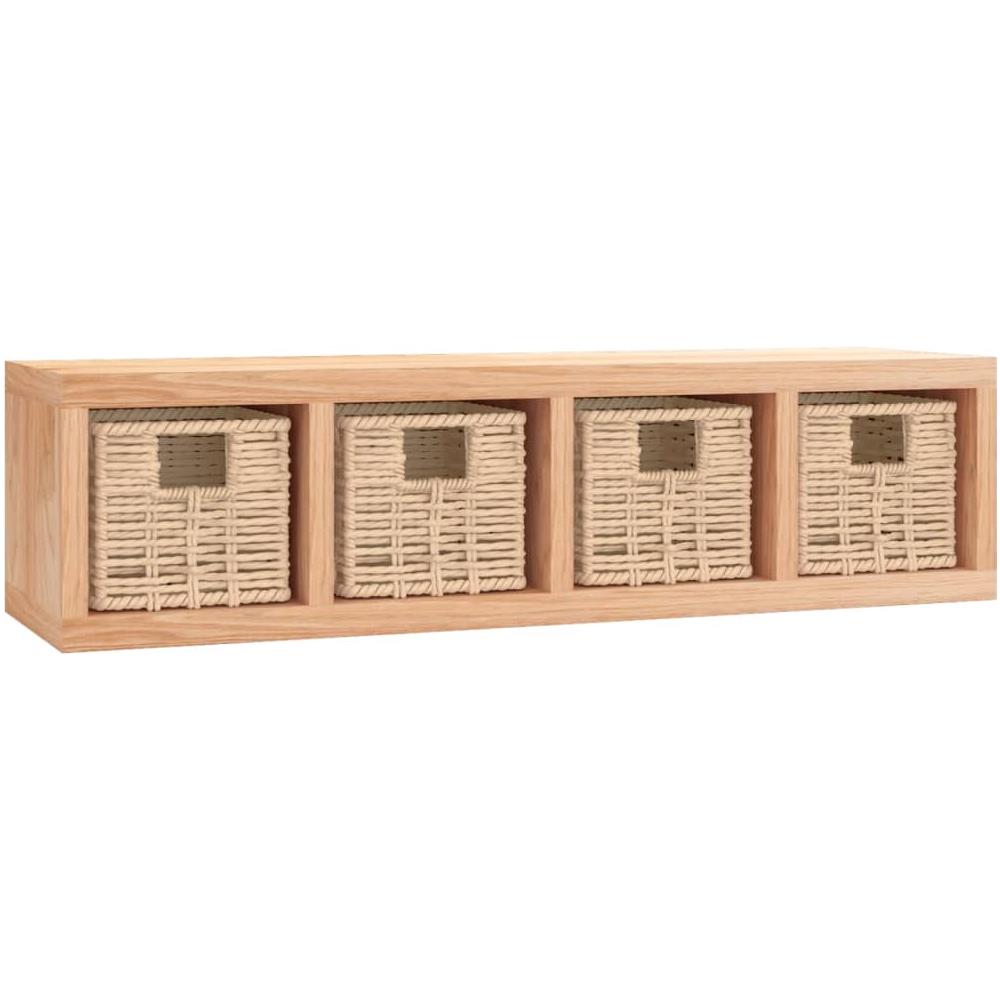 Scaffale A Muro Con Cestini 62x18x16 Cm Legno Massello Noce - Foto 2