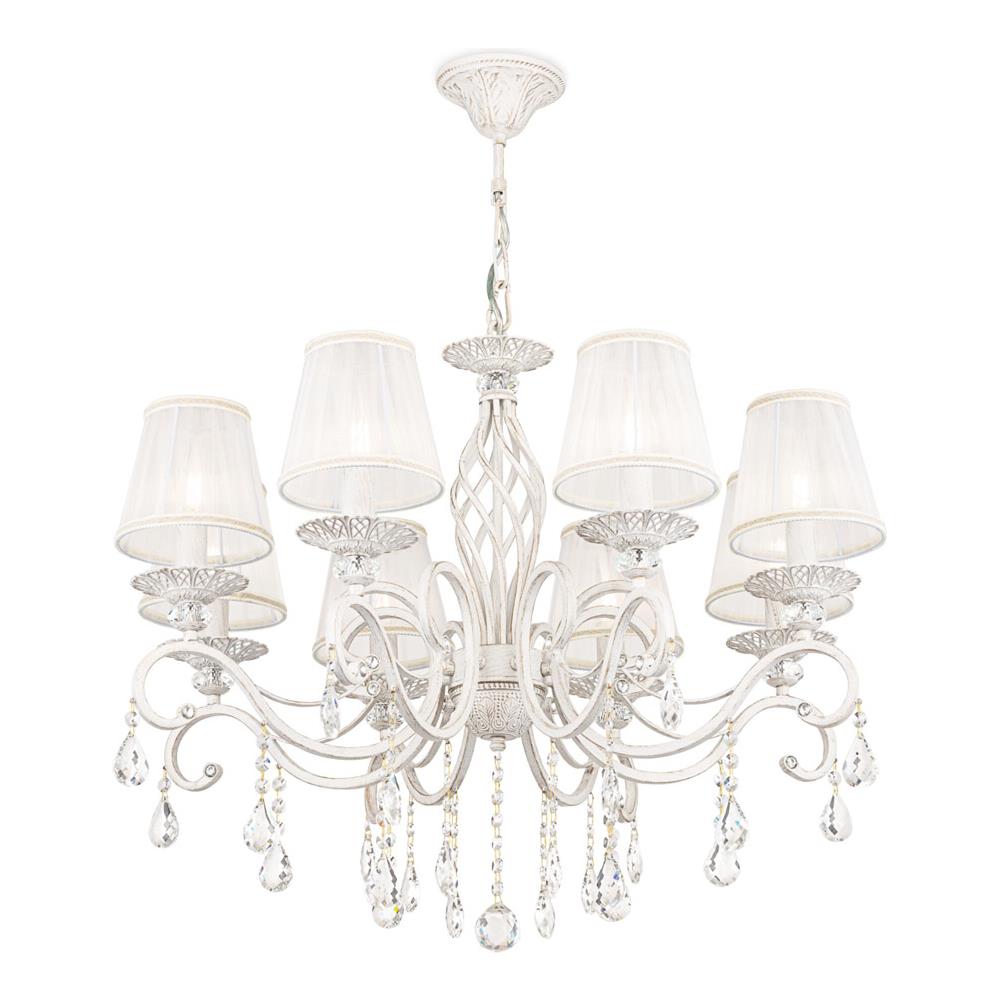 Lampadario Shabby Chic Grace Metallo Bianco 8 Luci Diffusori Bianchi - Foto 1