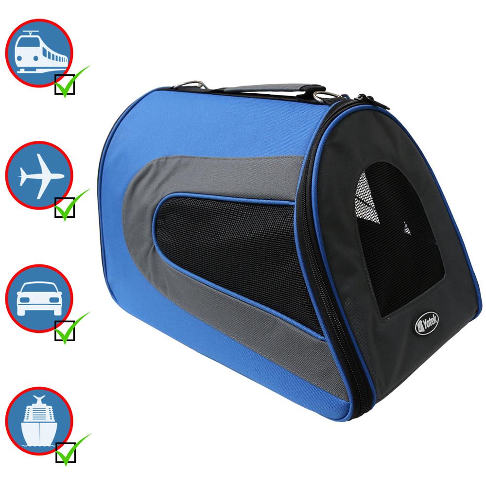 Pieghevole Porta Cani E Gatti Yatek, Borsa Da Trasporto Impermeabile Imbottita, Dimensioni 48 X 27 X 27 Cm, Blu - Foto 1