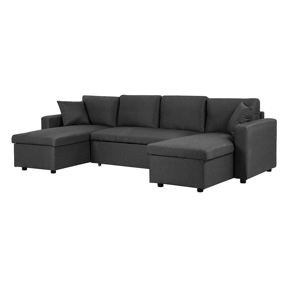 Divano Letto Angolare In Tessuto Grigio Scuro Sommen - Foto 2