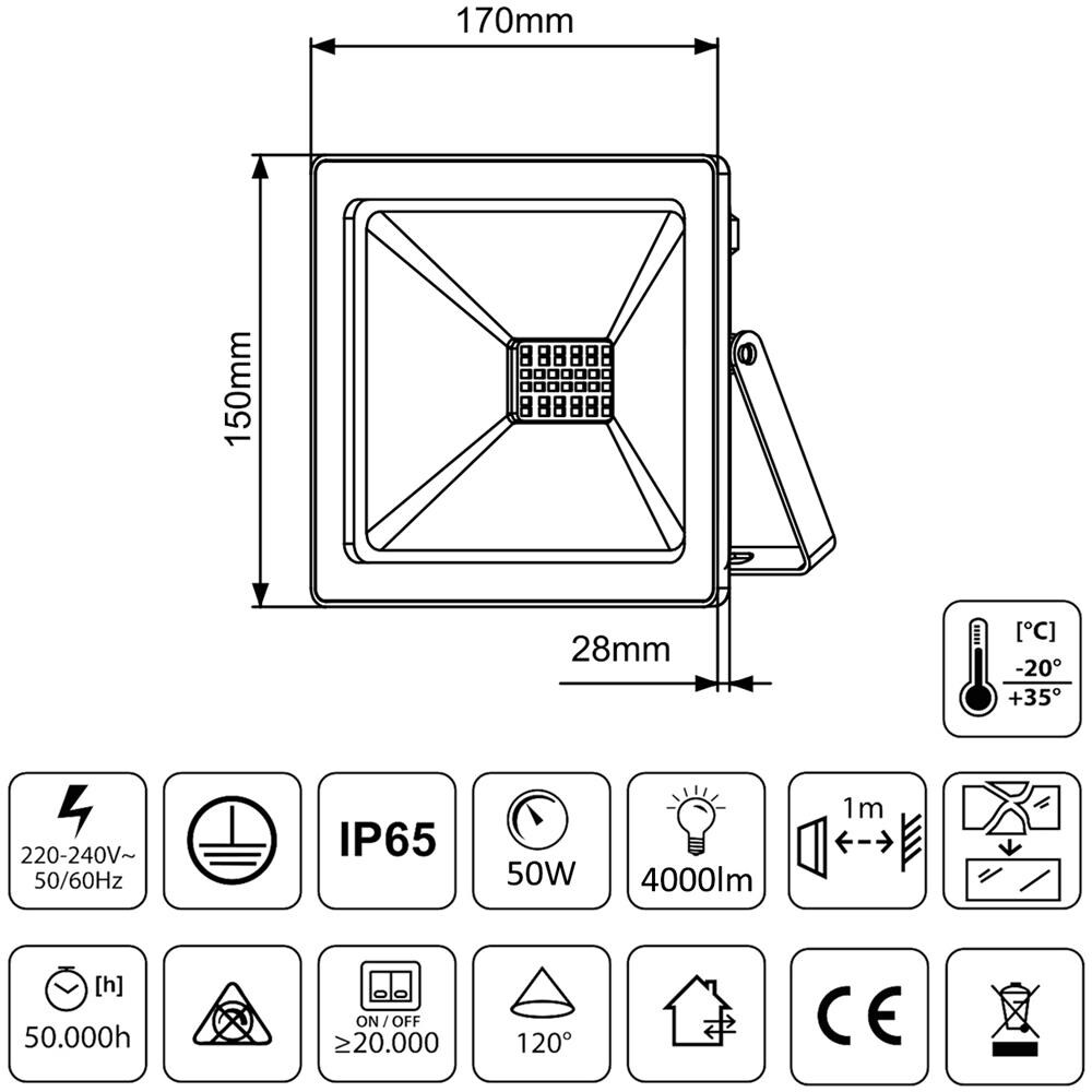 Riflettore Mce550 Faretto Proiettore A Led Ip65 Faro Impermeabile Illuminazione Per Esterni Slim Premium 4000lm (bianco Freddo 6000k, 50w) - Foto 3