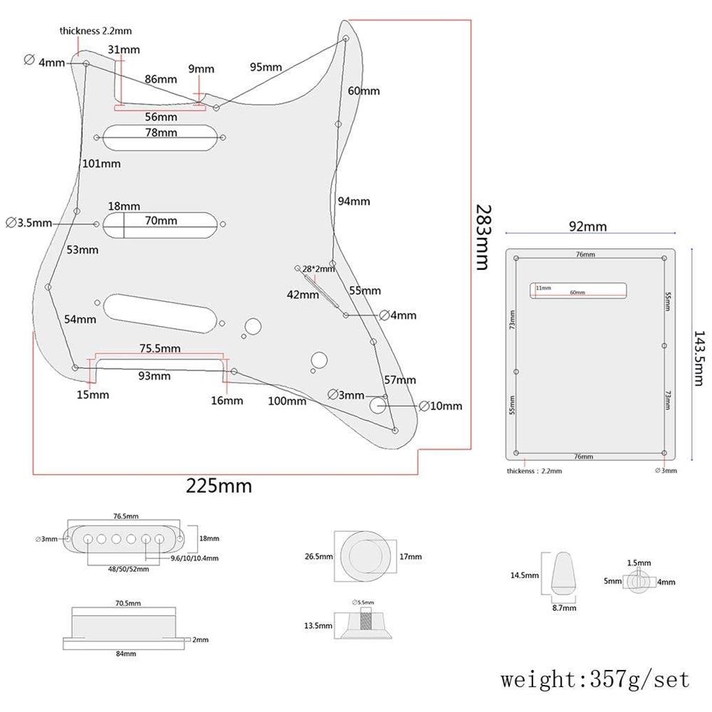 Sss 3-ply Pickguard Prewired Caricato Scratchplate Piastra Di Appoggio Con Alnico V Pickups Kit Per Strat St Chitarre Elettriche Parti Di Ricambio - Foto 2