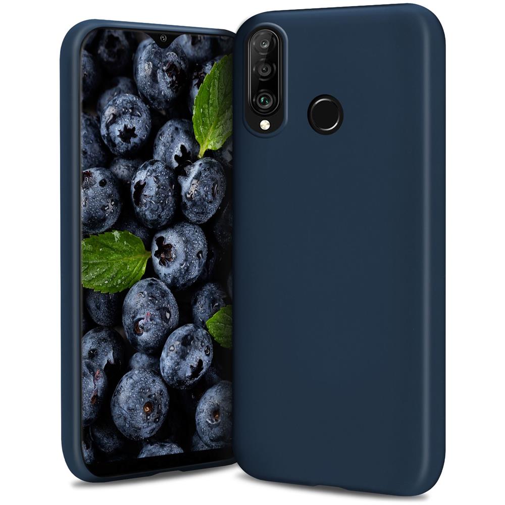 Lifestyle. Cover Per Huawei P30 Lite, Blu Notte - Custodia In Silicone Liquido Con Finitura Opaca E Fodera Morbida In Microfibra - Foto 1