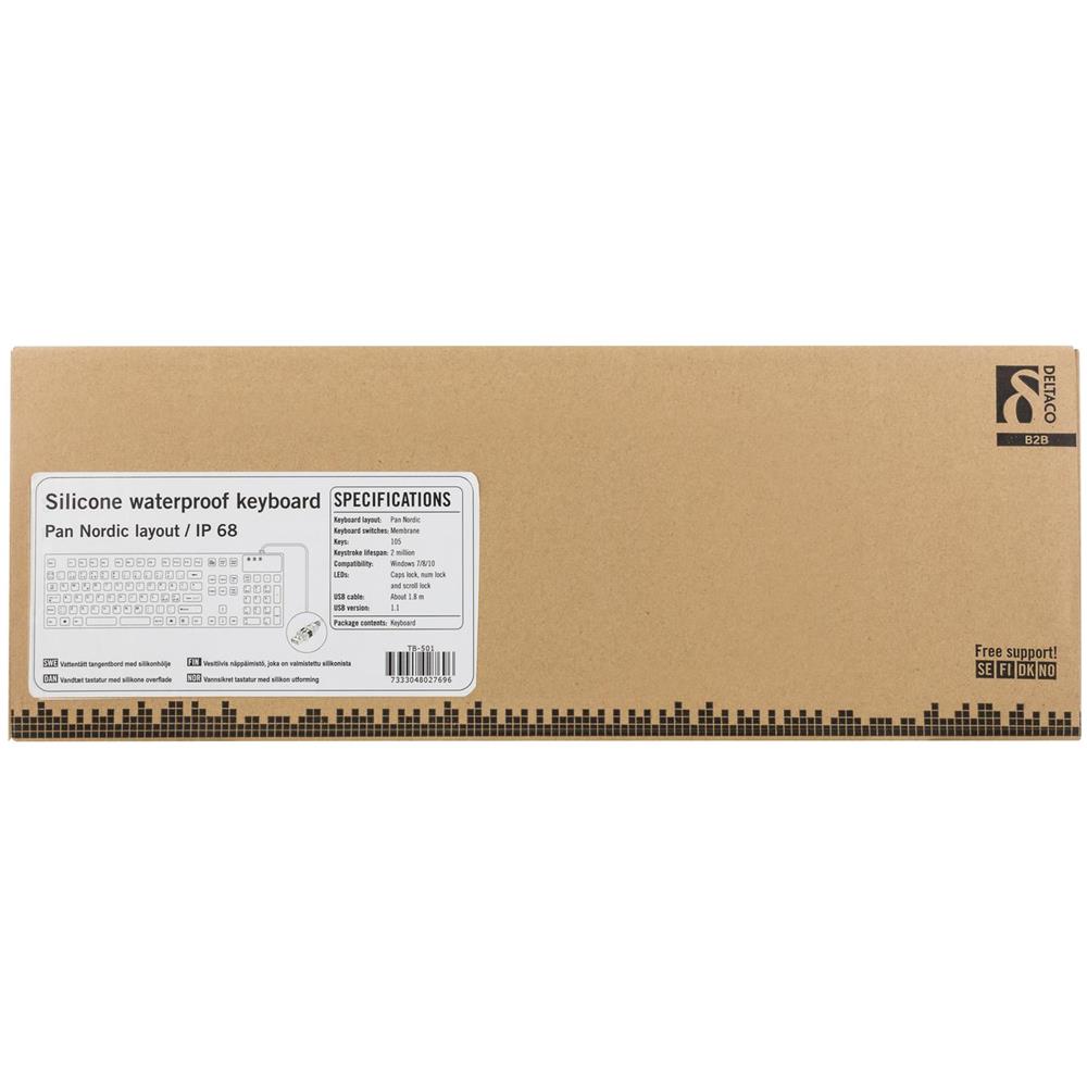 Tastiera In Silicone Deltaco, Ip68, Full Size, 105 Tasti, Nera - Foto 5