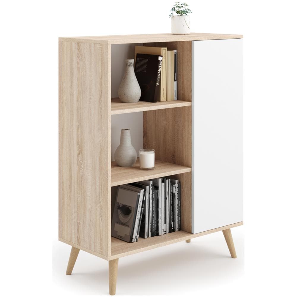 Fondi Mobile, Libreria, Cassettiera Soppalco, Scaffale Scandinavo Rovere Sonoma E Bianco - Foto 1