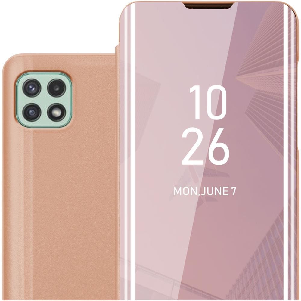 Custodia Compatibile Con Samsung Galaxy A22 5g In Kunzit Rosa - Clear View Specchio Coperchio Protettivo Con Funzione Di Supporto Protezione A 360 Gradi - Foto 1