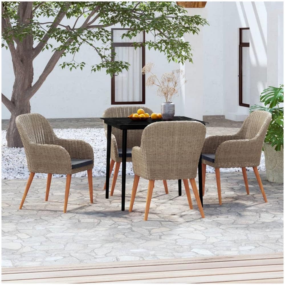 Set Da Pranzo Per Giardino 5 Pz Con Cuscini Marrone - Foto 1