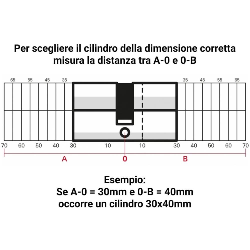 Cilindro Europeo Per Serratura A Pomolo Sa 40bx30mm, Anti Estrazione, Nichel, 3 Chiavi - - Foto 2