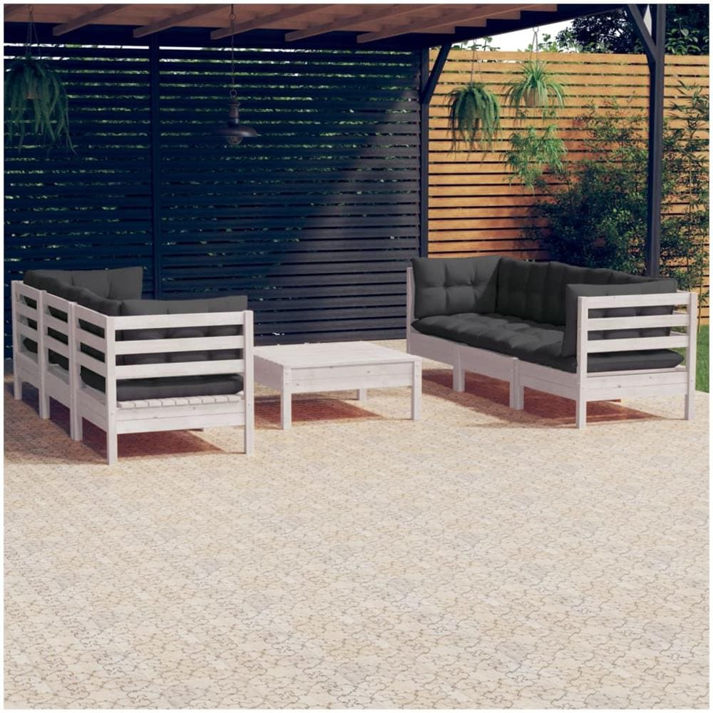Set Divani Da Giardino 7 Pz Con Cuscini Antracite Legno Di Pino - Foto 1