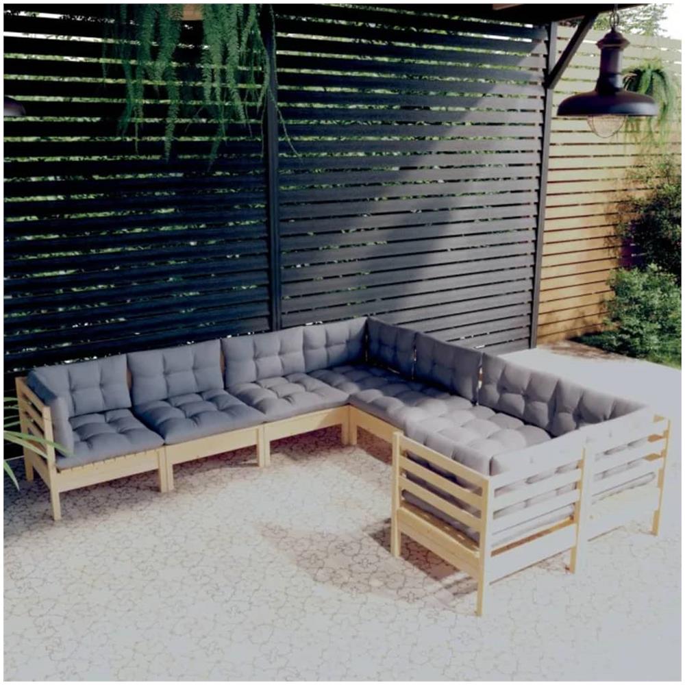 Set Divani Da Giardino 8 Pz Con Cuscini Grigi Massello Di Pino - Foto 1