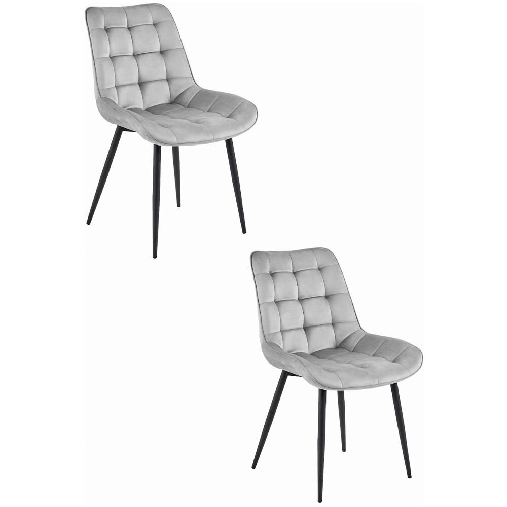 Sedia BERA - Velluto grigio argento moderno con gambe nere x2 - Foto 1