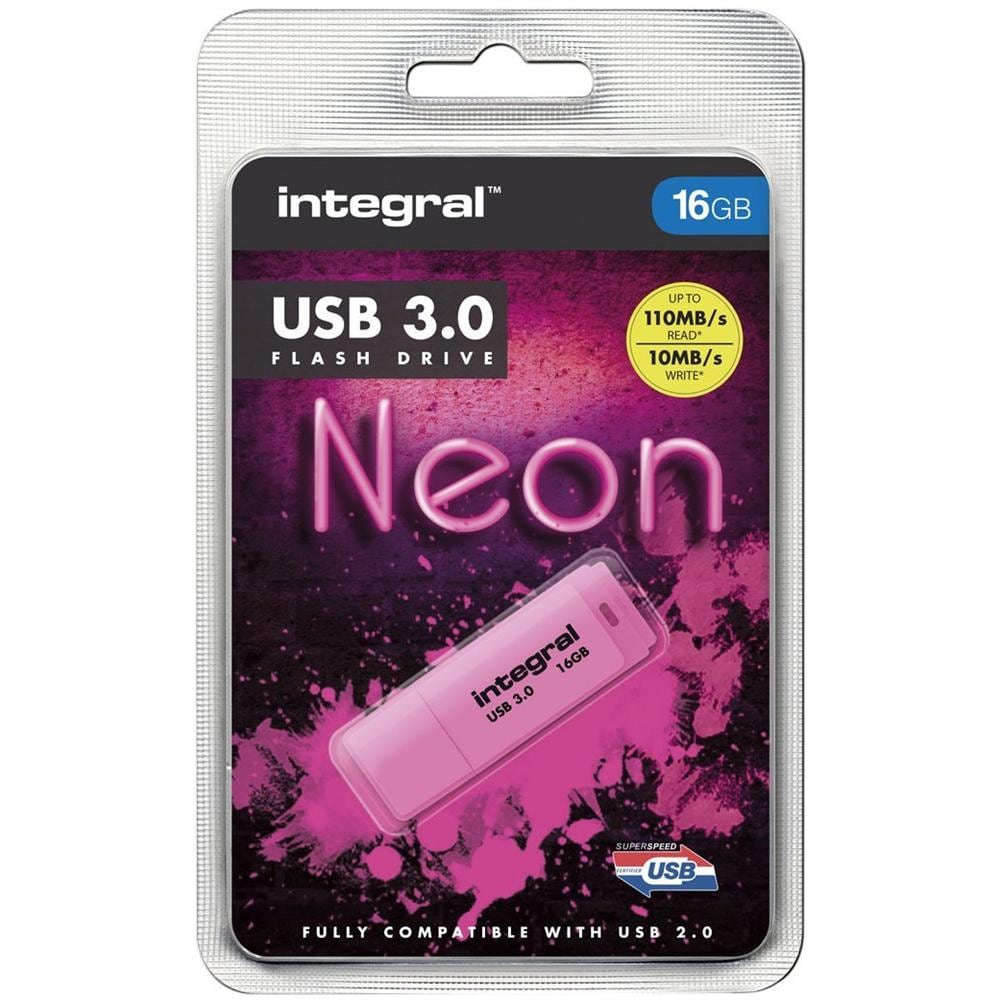 Neon USB 3.0 16GB, USB 3.0 (3.1 Gen 1) , Type-A, 0 - 70 °C, Cuffia, Rosa, Blister - Foto 2
