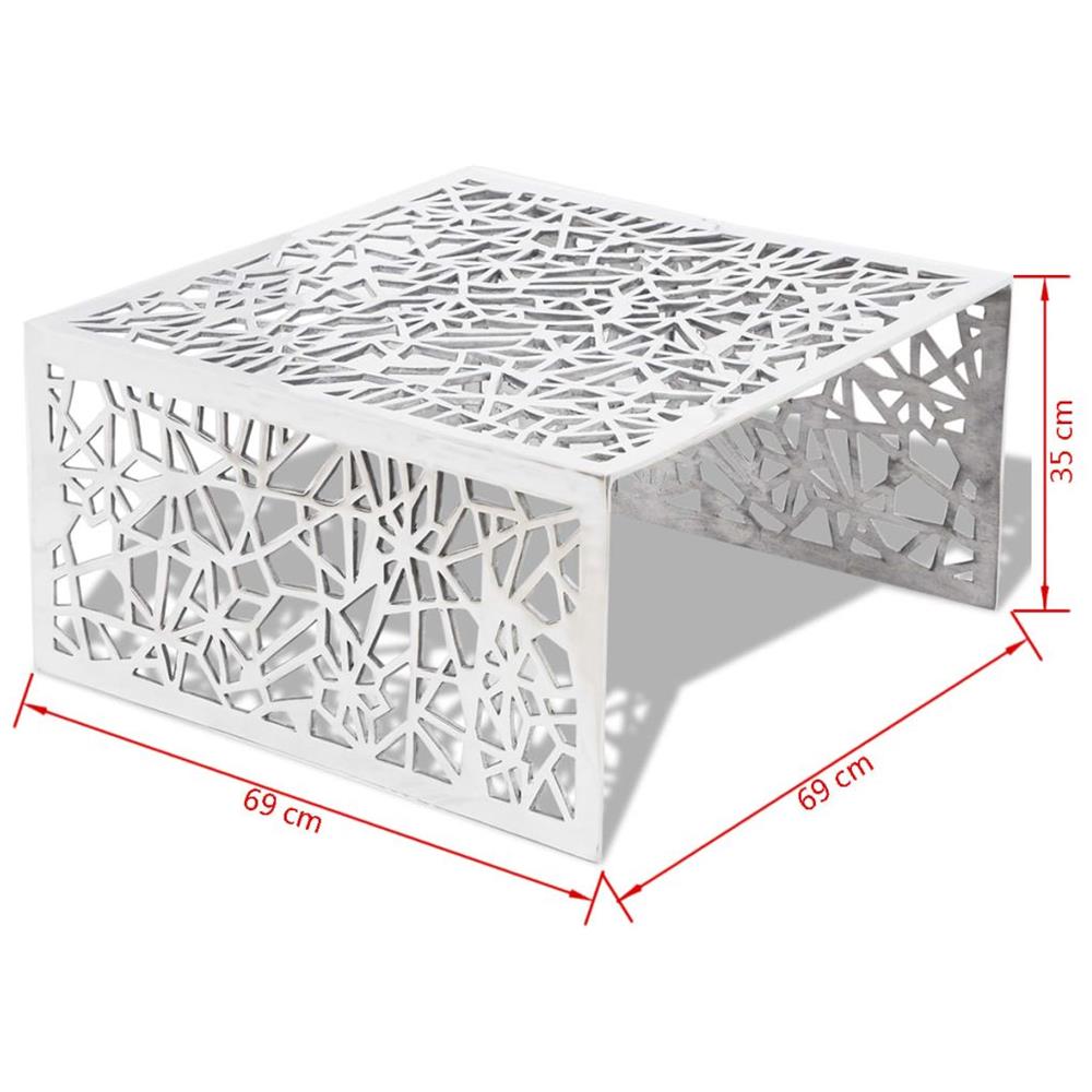 Tavolino Per Caffè In Alluminio Design Geometrico Traforato Argento - Foto 10