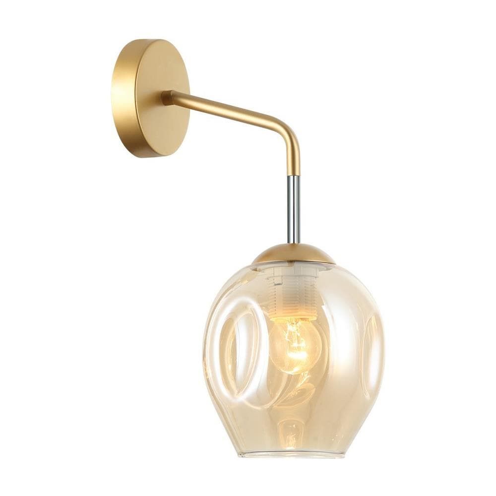 Applique Moderna Dorato, Miele 1 Luce Con Paralume Ambra, Attacco E27 - Foto 1