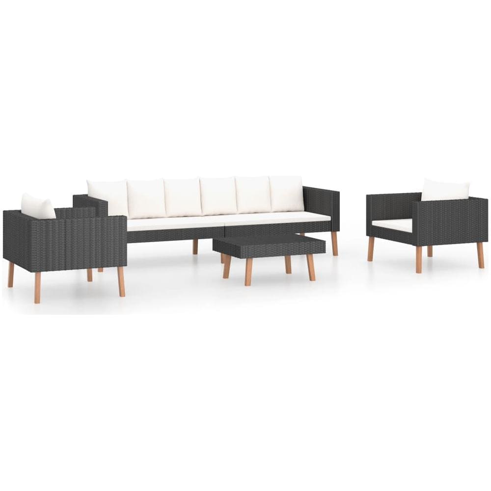 Set Divani Da Giardino 4 Pz Con Cuscini In Polyrattan Nero - Foto 1