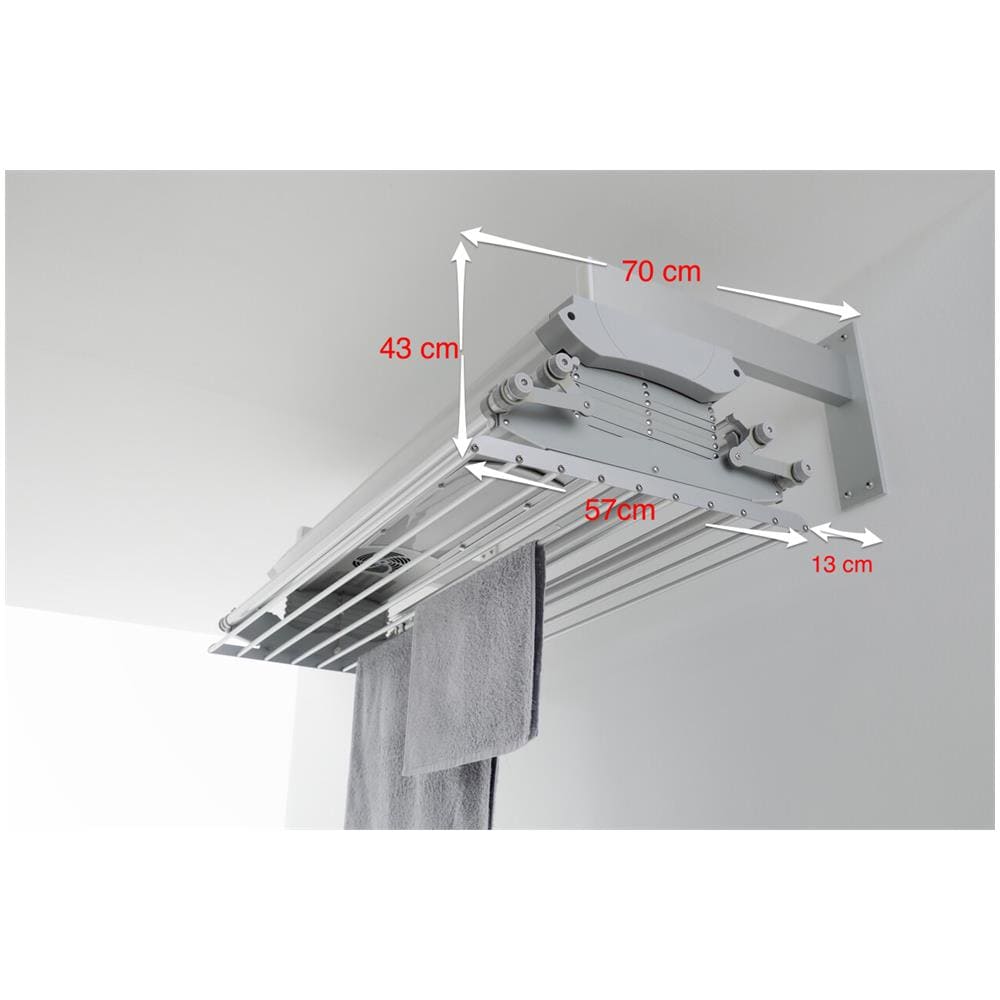 Stendibiancheria Elettrico, Stendino Da Soffitto Telecomandato, Stendibiancheria Elettrico Ventilato In Alluminio E Acciaio 122x57x30 Cm, Air 120 - Foto 2
