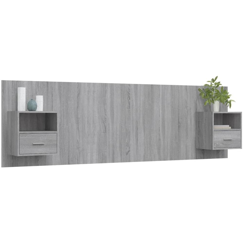 Testiera Letto Con Comodini In Legno Multistrato Grigio Sonoma - Foto 3