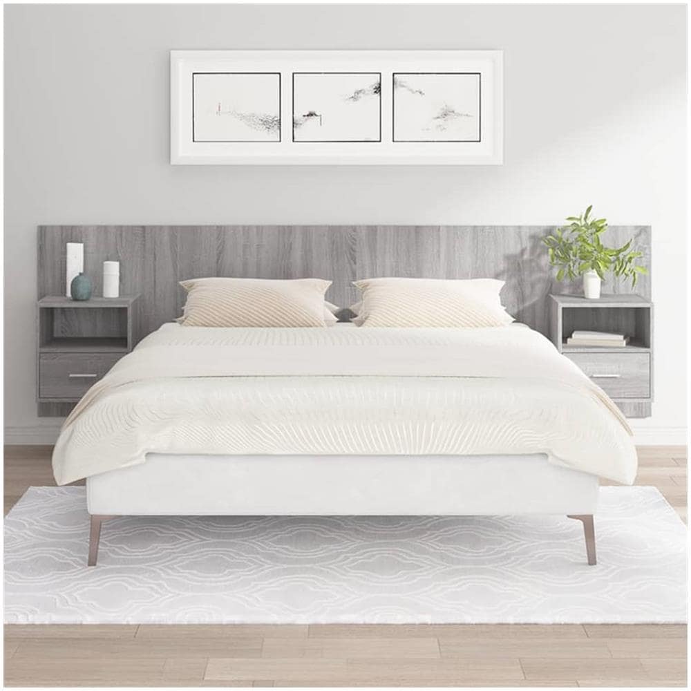 Testiera Letto Con Comodini In Legno Multistrato Grigio Sonoma - Foto 1