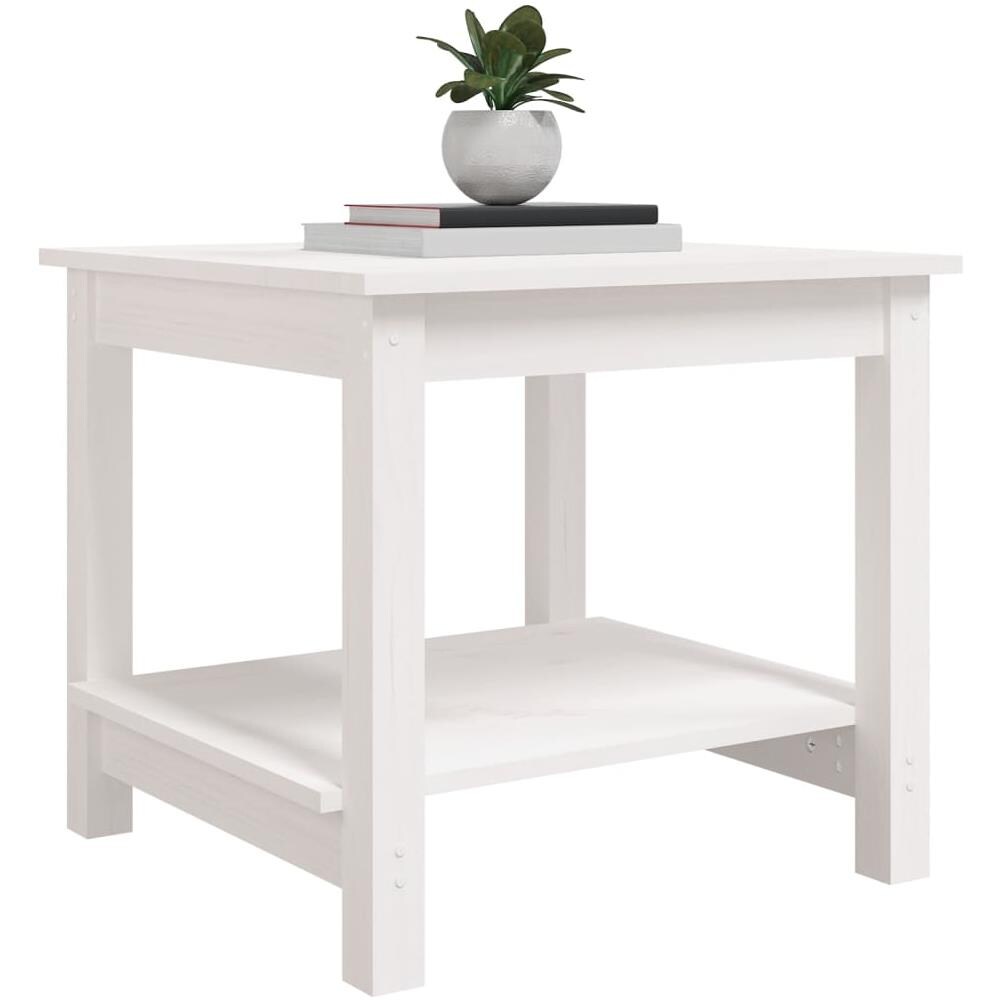 Tavolino da Salotto Bianco 50x50x45 cm Legno Massello di Pino - Foto 2