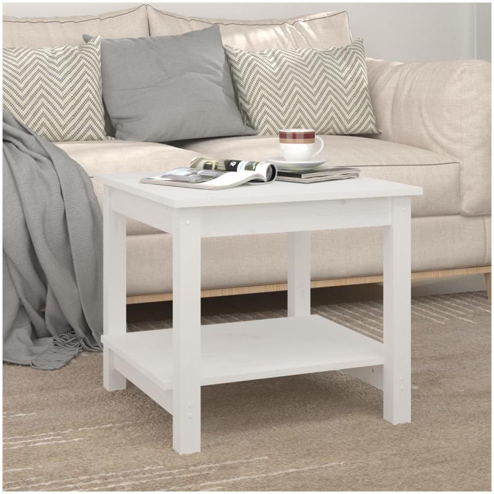Tavolino da Salotto Bianco 50x50x45 cm Legno Massello di Pino - Foto 6
