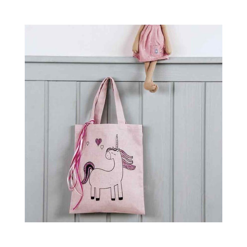 Borsa In Cotone Rosa Licorne 25 X 20 Cm - Foto 2