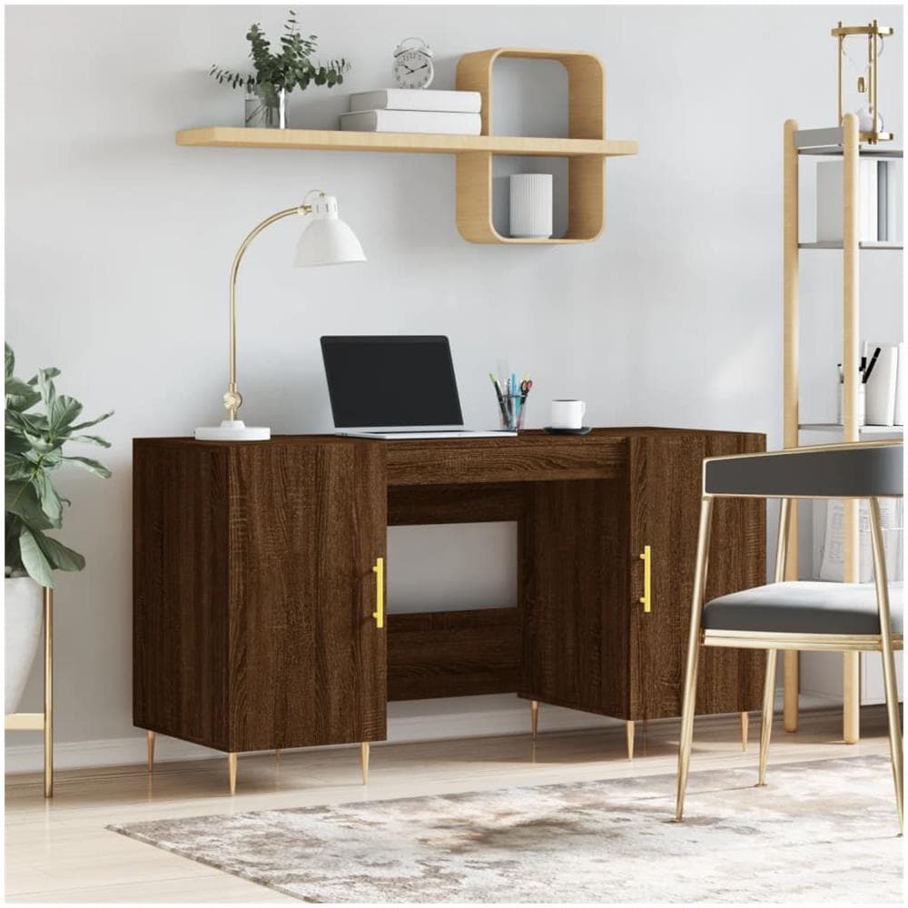 VidaXL Scrivania In Legno E Acciaio – Effetto Rovere Marrone, 100x45x76 Cm, Robust Con Piedini In Metallo, Per Ufficio, Camera Da Letto, Dormitorio - 2
