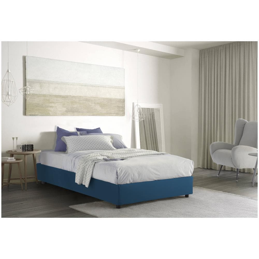 Letto Piazza E Mezza Gaia, Letto Contenitore Con Rivestimento In Tessuto, 100% Made In Italy, Apertura Laterale, Con Materasso Cm 120x190 Incluso, Blu - Foto 1