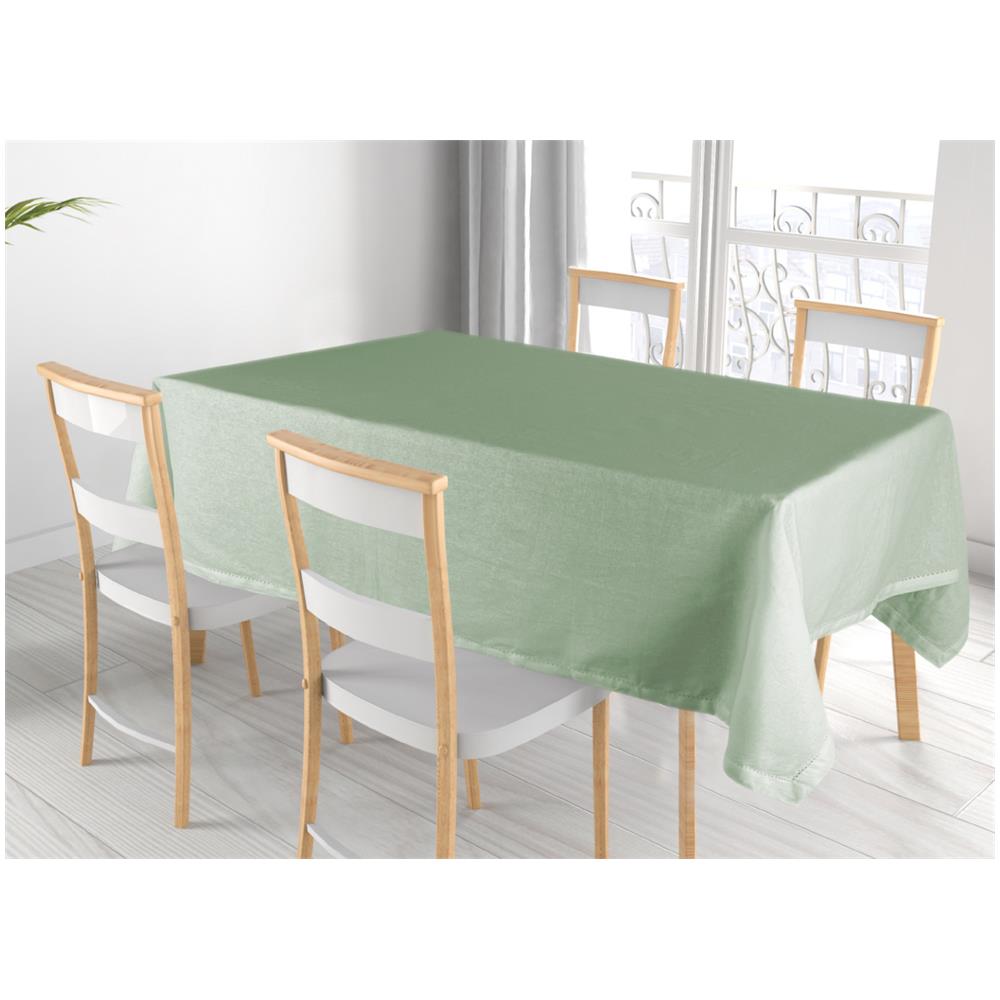 Tovaglia Cucina Soggiorno In Cotone Con Orlo A Giorno In Tinta Unita Vari Colori Ajour 140x300cm Salvia - Foto 1