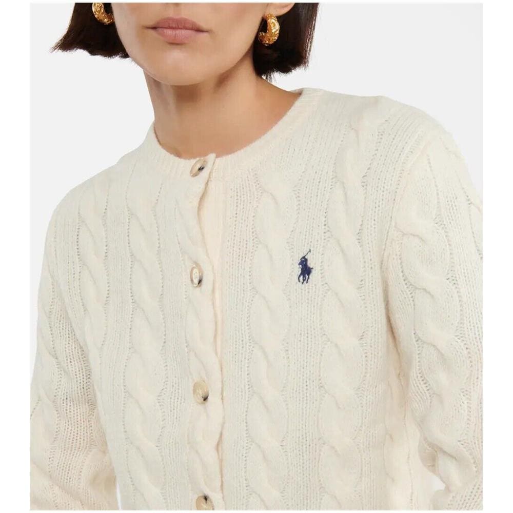 Cardigan Ralph Lauren Donna Trecce Con Logo E Bottoni Lana, Wool Merino Tg L - Foto 1