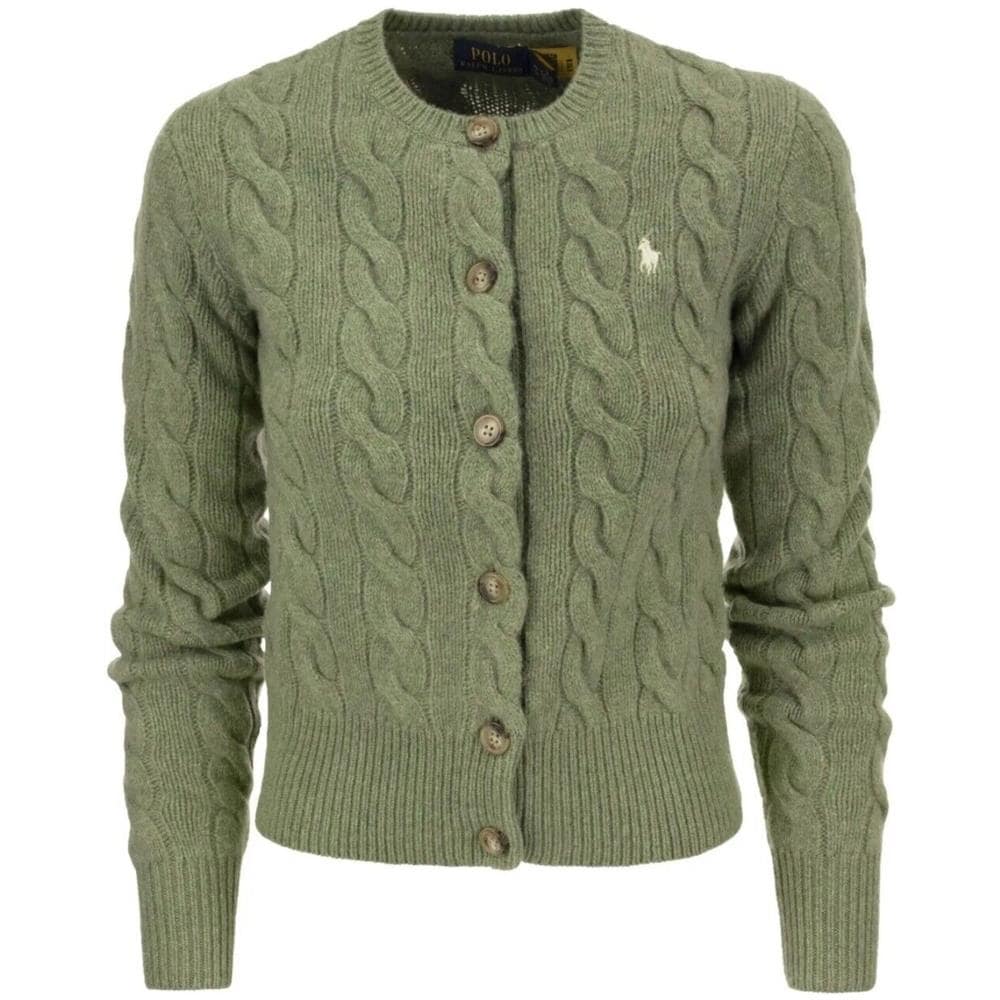 Cardigan Ralph Lauren Donna Trecce Con Logo E Bottoni Lana, Wool Merino Tg L - Foto 4