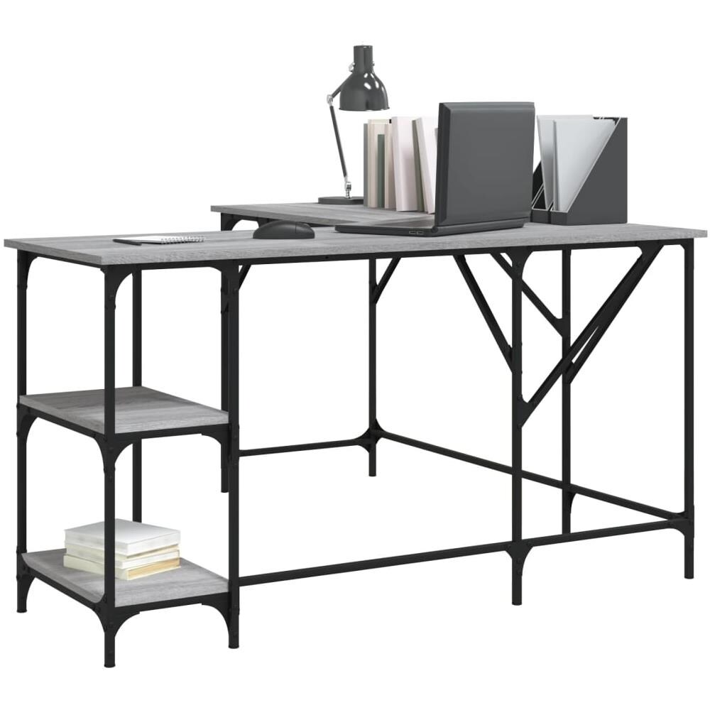 Scrivania Grigio Sonoma 139x139x75 Cm In Legno Multistrato - Foto 3