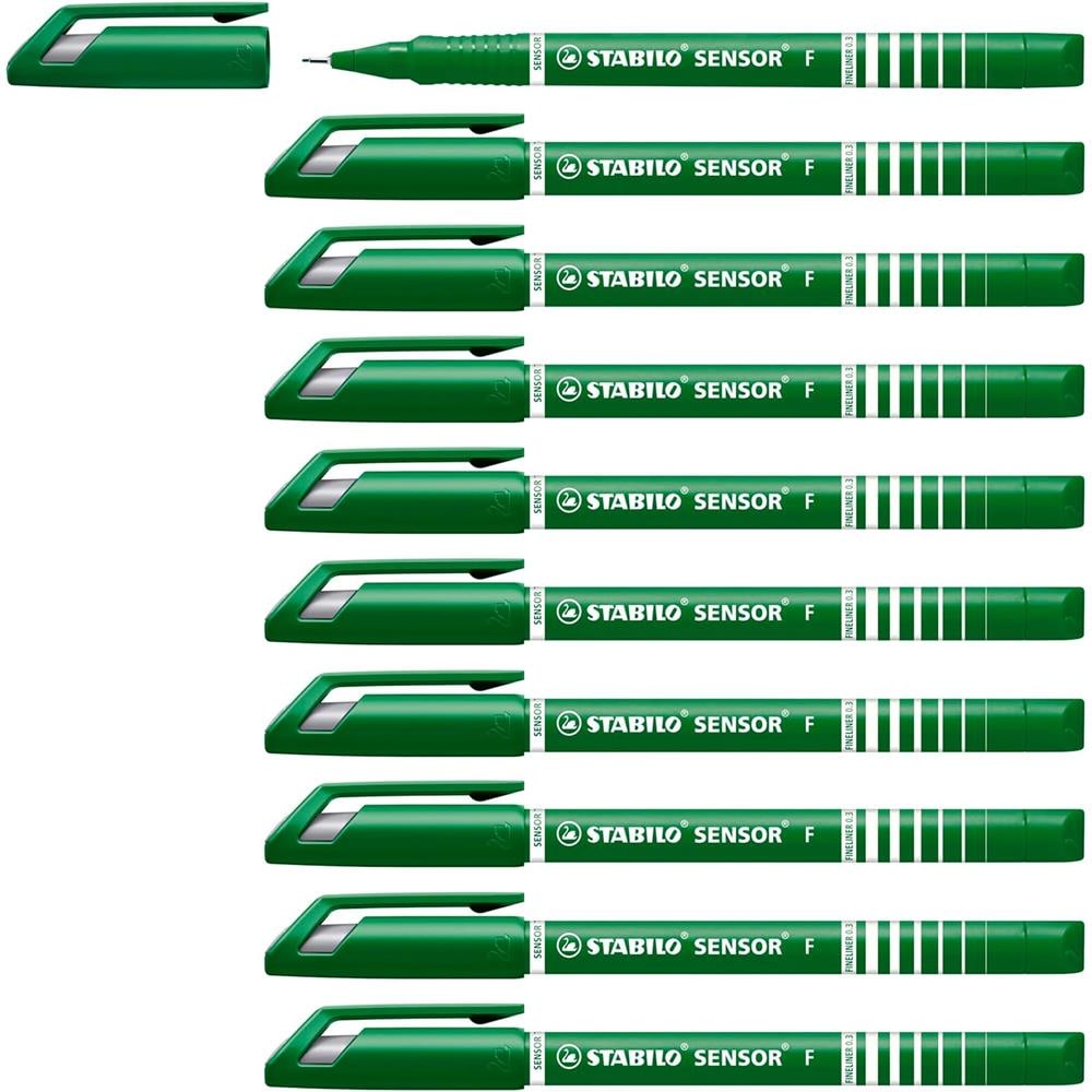 SENSOR F - Fineliner con punta ammortizzata - Tratto Fine (0,3 mm) - Confezione da 10 - Verde - Foto 1