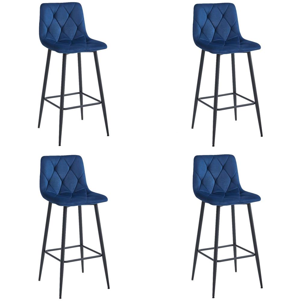KODA SGABELLO Blu Navy Velluto Gambe Nere x4 - Foto 1