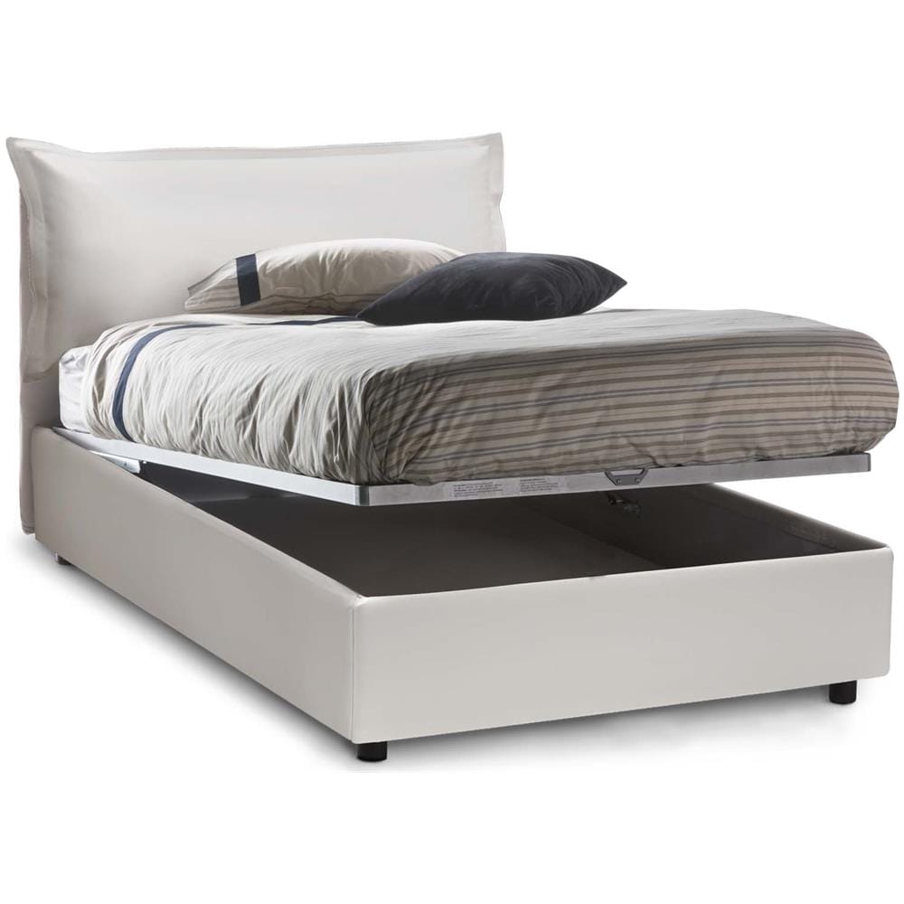 Letto contenitore Una piazza e mezza Veronica, Made in Italy, Letto con rivestimento in ecopelle, Apertura frontale, adatto per materasso cm 120x190, Bianco - Foto 2