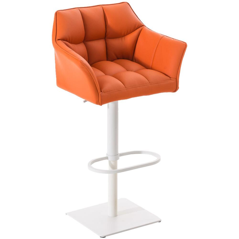 Sgabello Alto Regolabile Damaso in Similpelle I Sgabello Bancone con Braccioli E Schienale Imbottiti E Poggiapiedi, H 58-83 CM Arancione Bianco - Foto 1
