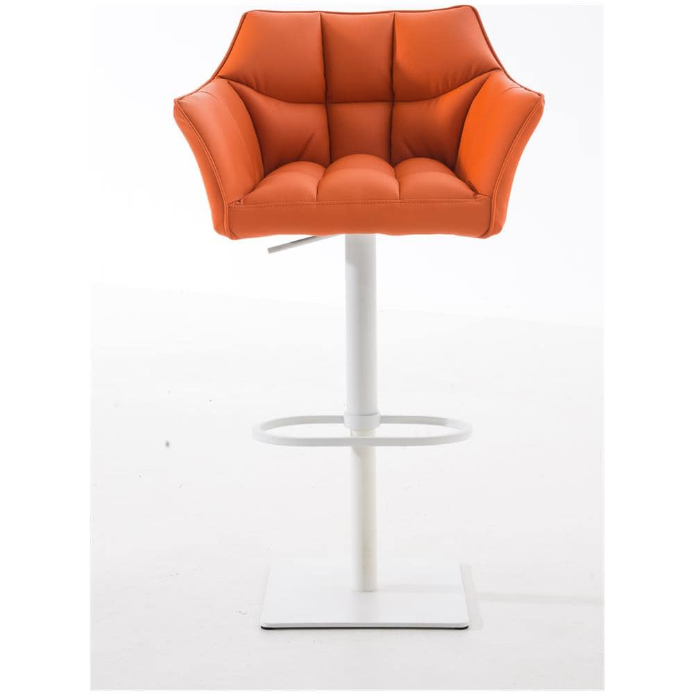 Sgabello Alto Regolabile Damaso in Similpelle I Sgabello Bancone con Braccioli E Schienale Imbottiti E Poggiapiedi, H 58-83 CM Arancione Bianco - Foto 2